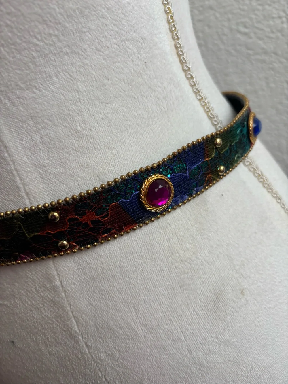 Vintage Elite Embellished Multicolor Womens Belt Blue Teal Gem Accents Medium
